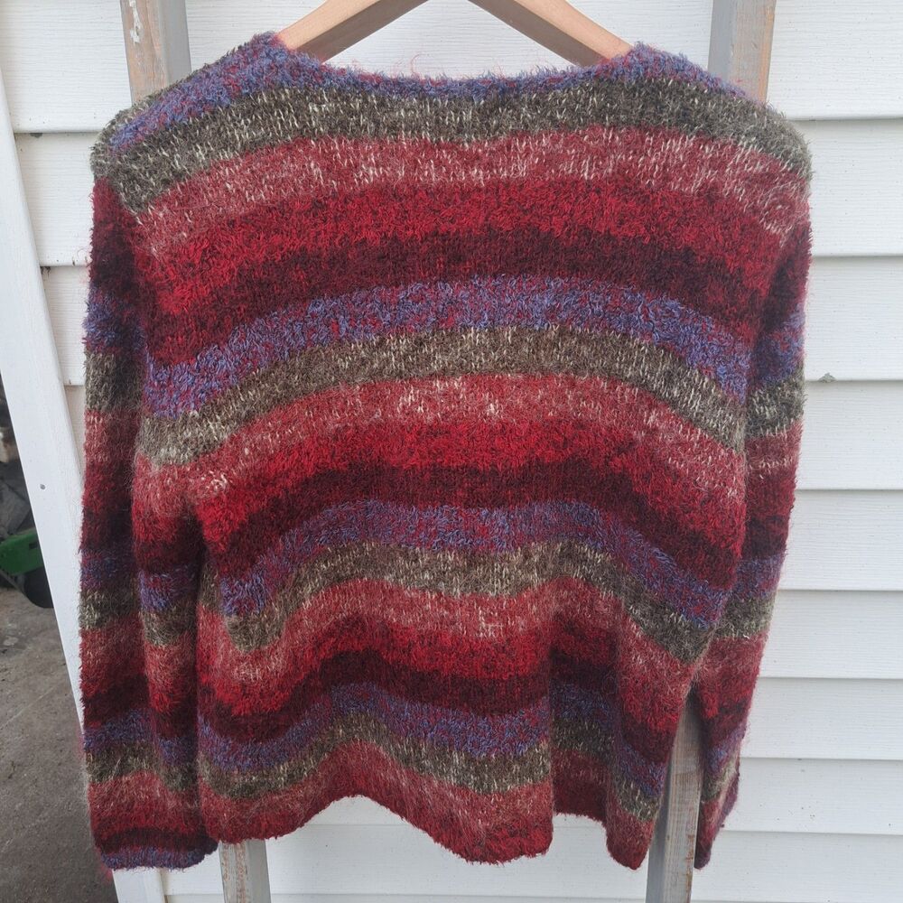Christopher & Banks Striped Fuzzy Cardigan Sweater Womens Large Mohair Blend Red - Picture 6 of 9